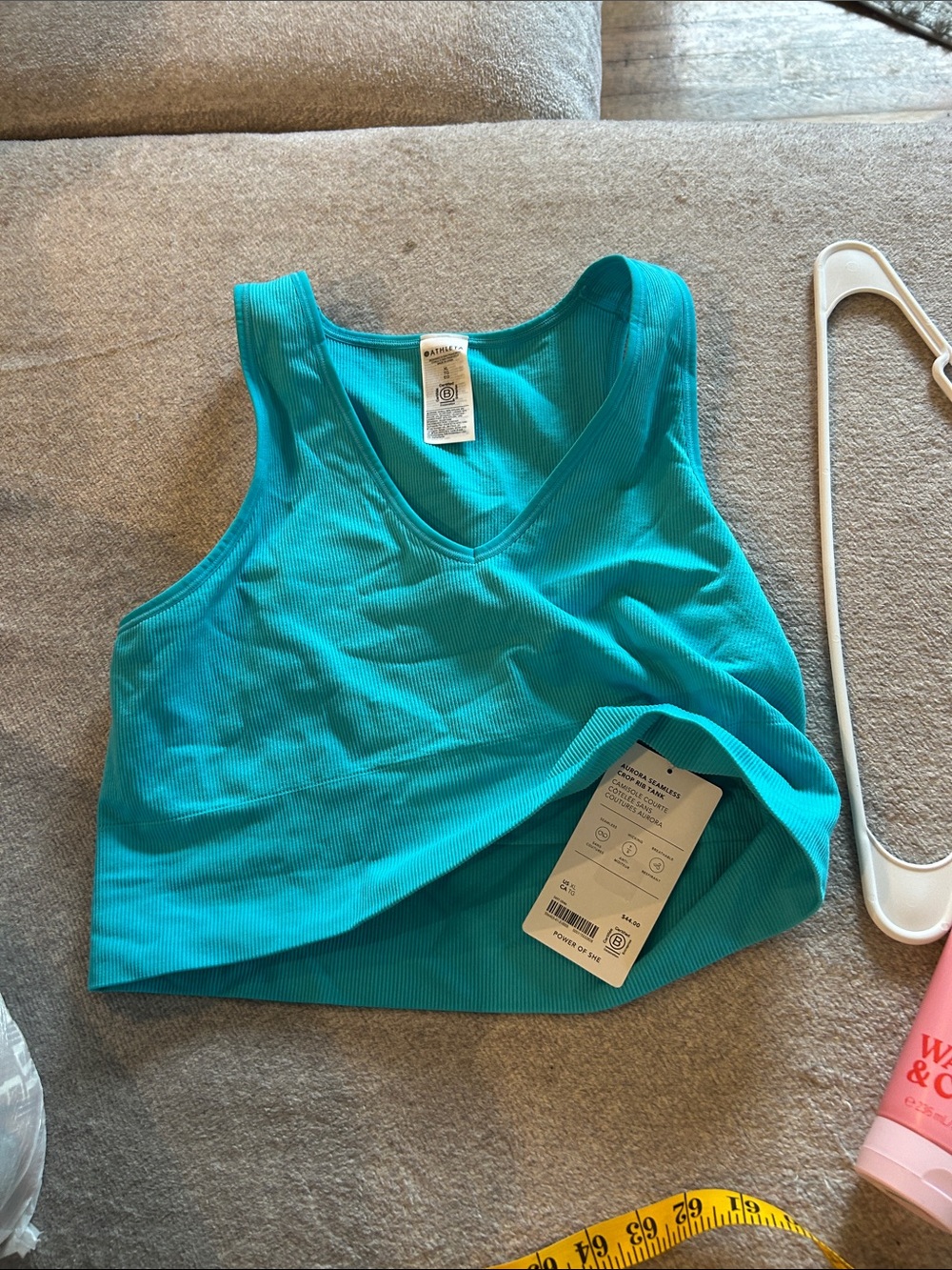 Teal Ribbed V-Neck Crop Tank Top